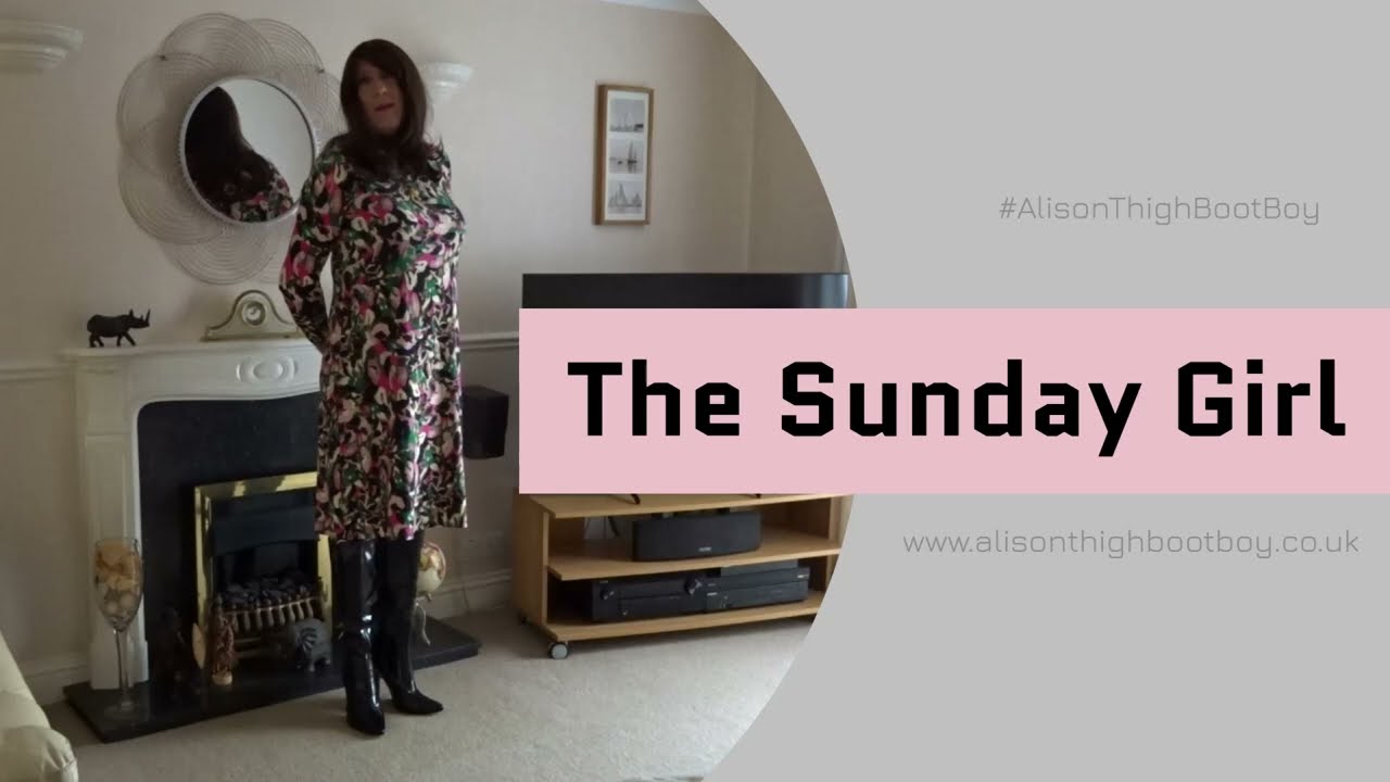 I❤️Crossdressing - Shiny Knee Boots and suspenders with Floral Midi Dress #AlisonThighBootBoy