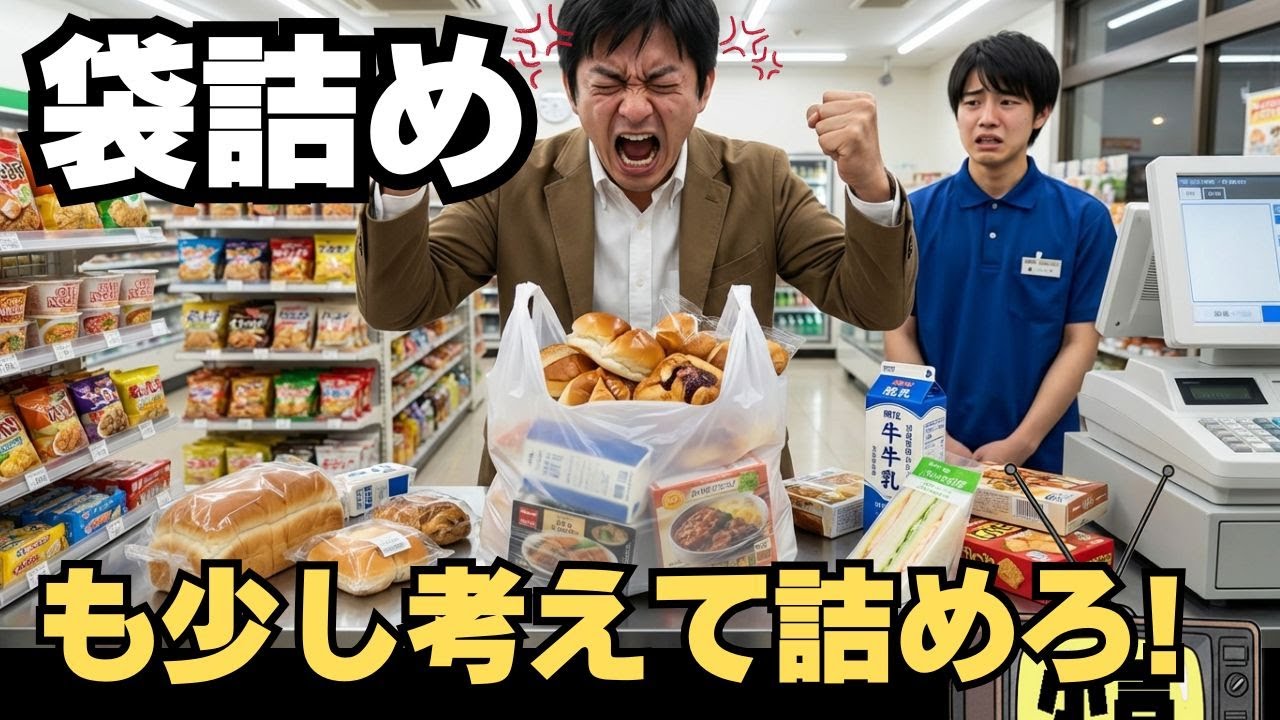 【お店での実体験｜共感できる？】コンビニの店員の袋詰め下手過ぎる、なんで柔らかい品を先に袋に入れるの？潰れるでしょ｜小言チャンネル