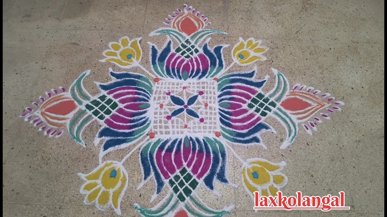 🪷🌼தை பூசம் கோலம் 🪷🌼 5*1 dots 🌼🪷 Flower rangoli collection 🌼🪷 Daily mugglu 🪷🌼 laxkolangal 🌼🪷