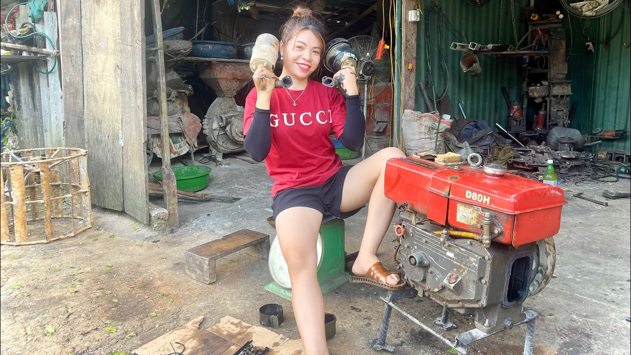 The girl constantly repairs and replaces spare parts.