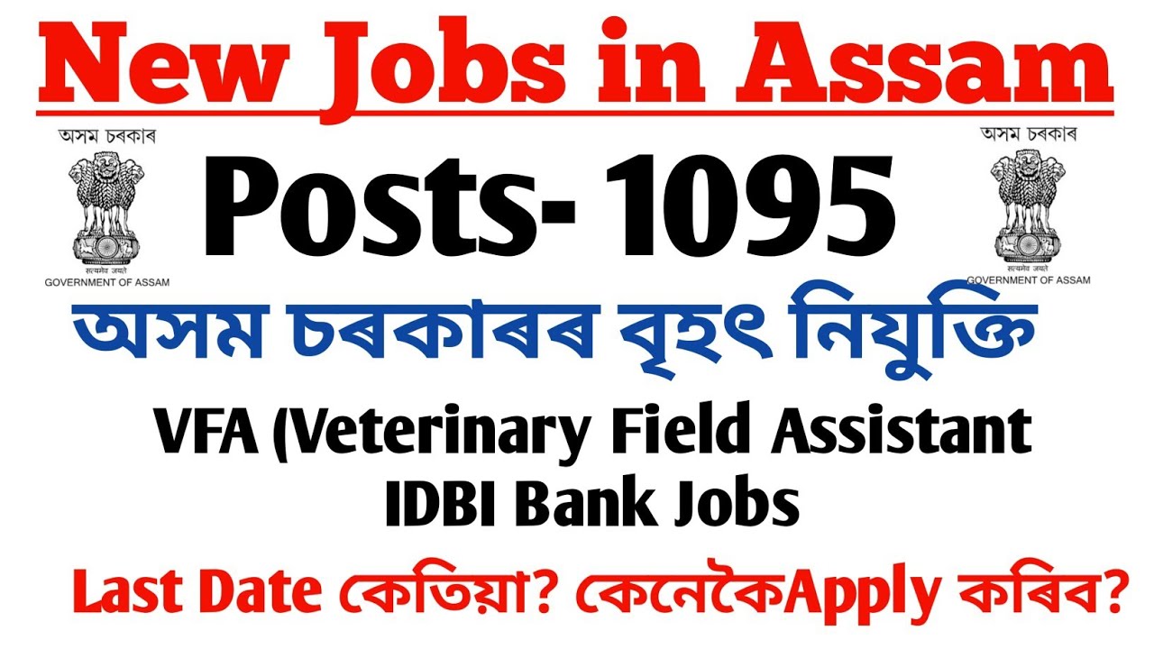 New Govt Jobs update || 1095 Posts | Veterinary Jobs in Assam | IDBI Bank Jobs | Govt Job news