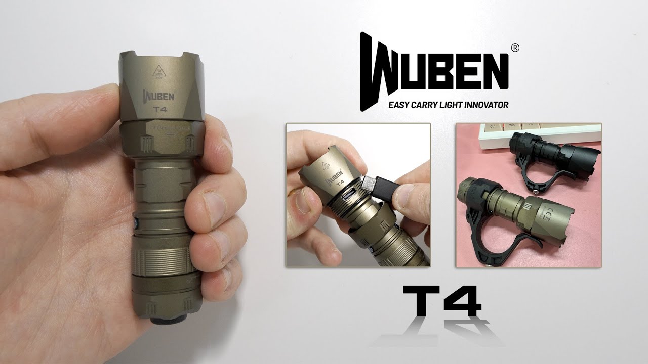 WUBEN T4 tactical flashlight - 850 lumens - 401m - Hidden Type-C charging - Knuckle duster