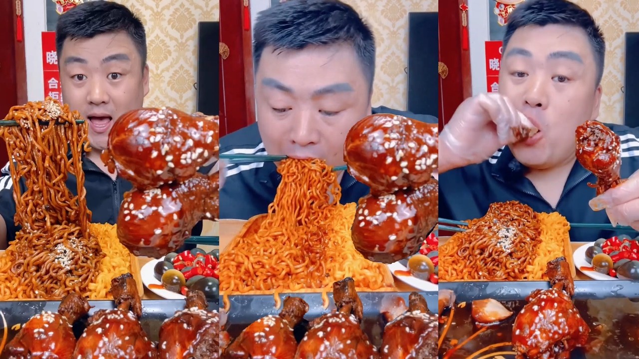 【ASMR】【MUKBANG】Xiaofeng&rsquo;s Immersive Noodle Feast: Braised Chicken Leg Juices Burst!#mukbang #food