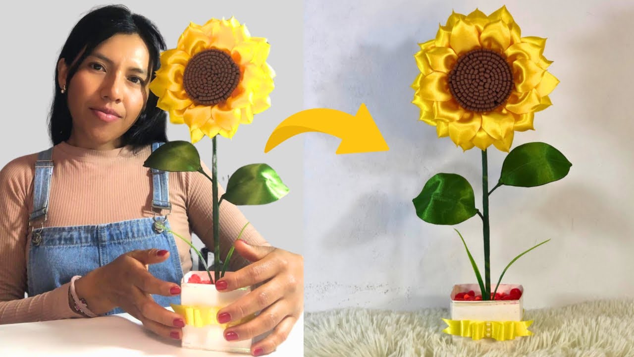 #tutorial Hermosa forma de hacer un GIRASOL DE LISTON 🌻 para MESA 2025 / Mery Create