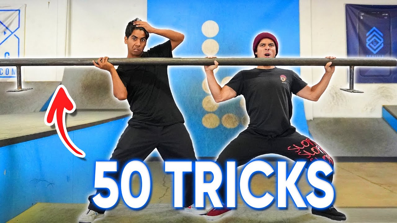 50 SKATE TRICKS ON THE FLAT BAR!