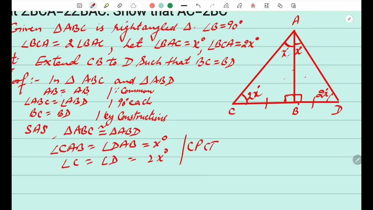 ABC is a right triangle and right angled at B such that ∠BCA=2∠BAC.Show that hypotenuse AC = 2BC.