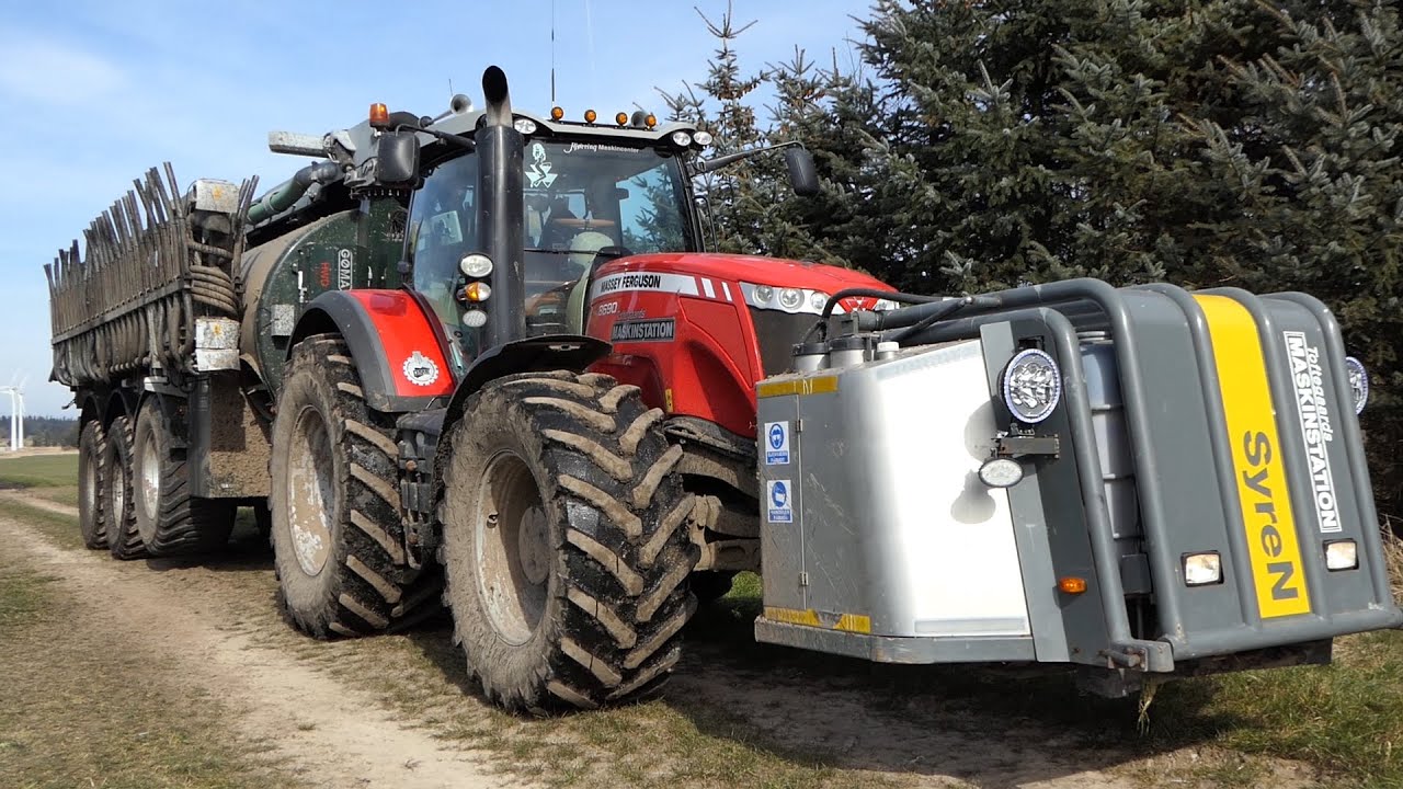 Massey Ferguson 8690 Dyna-VT in the field laying manure w/ New Gøma GG25 Manure Wagon | Danish Agri