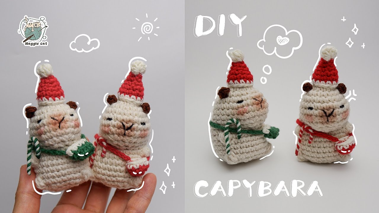 Cute things to crochet for beginners|capybara  Charms Tutoria初學者也能鉤織的卡皮吧啦聖誕河豚，可做鑰匙掛件～簡單快速的鉤針禮物