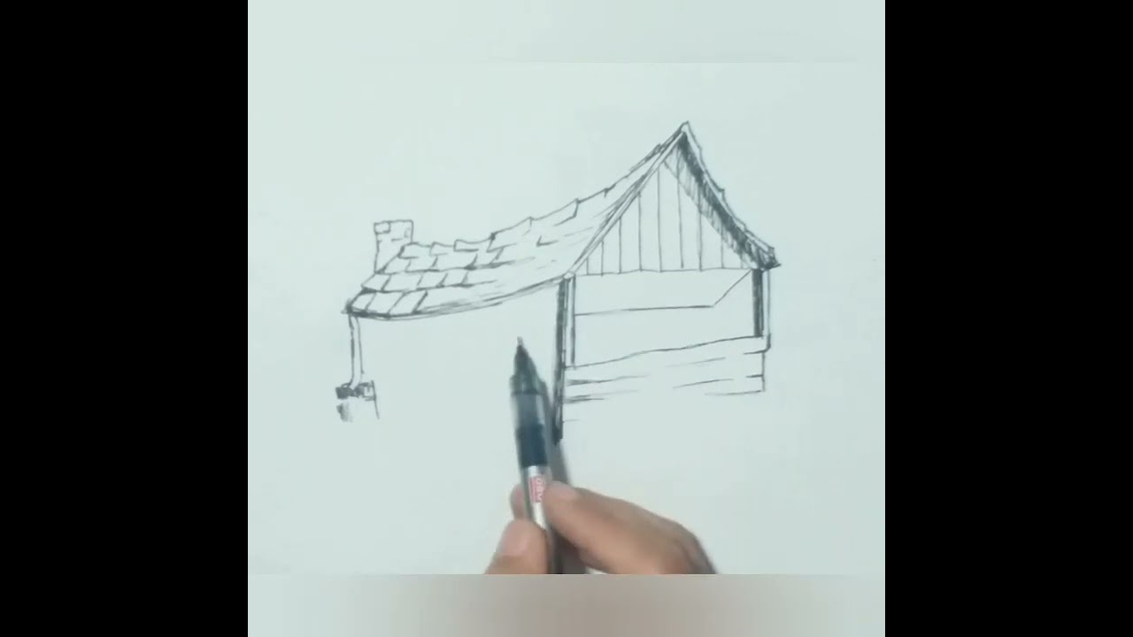 Rustic House drawing by hand Saeed mirza'daughter.