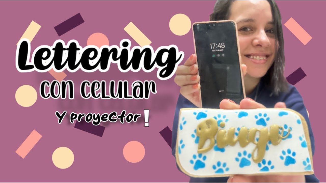 Lettering comestible sobre galletas cookies con celular y proyector