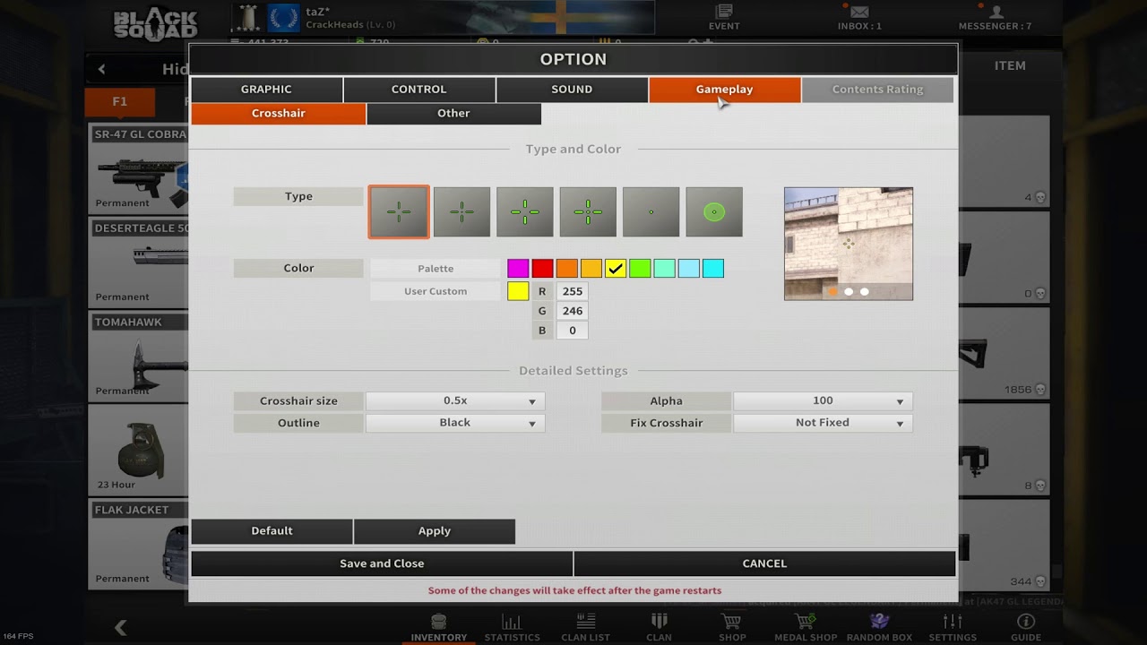 Black Squad -Settings and Inventory