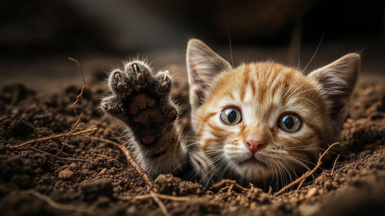 生き埋めから救出へ――子猫の生きるための闘い