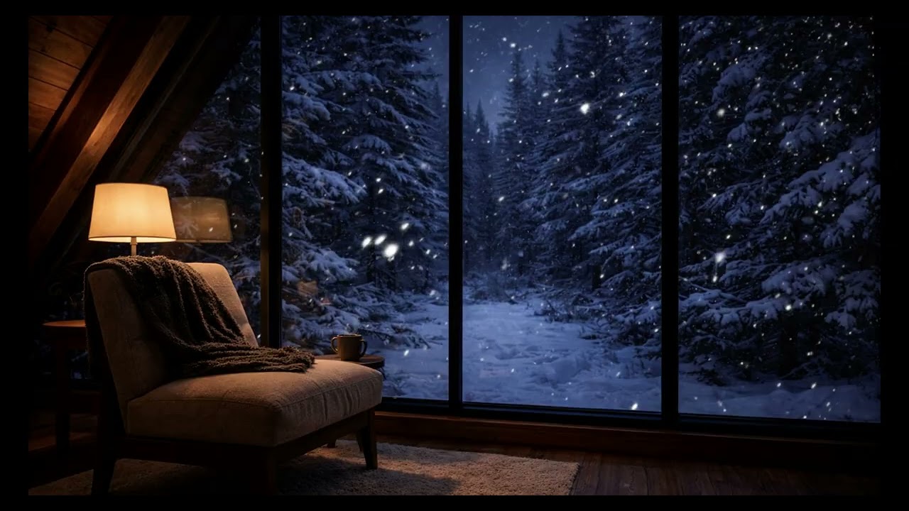 Relaxing Blizzard and Jazz ☕ Modern A-Frame Cabin Ambience for Study & Work