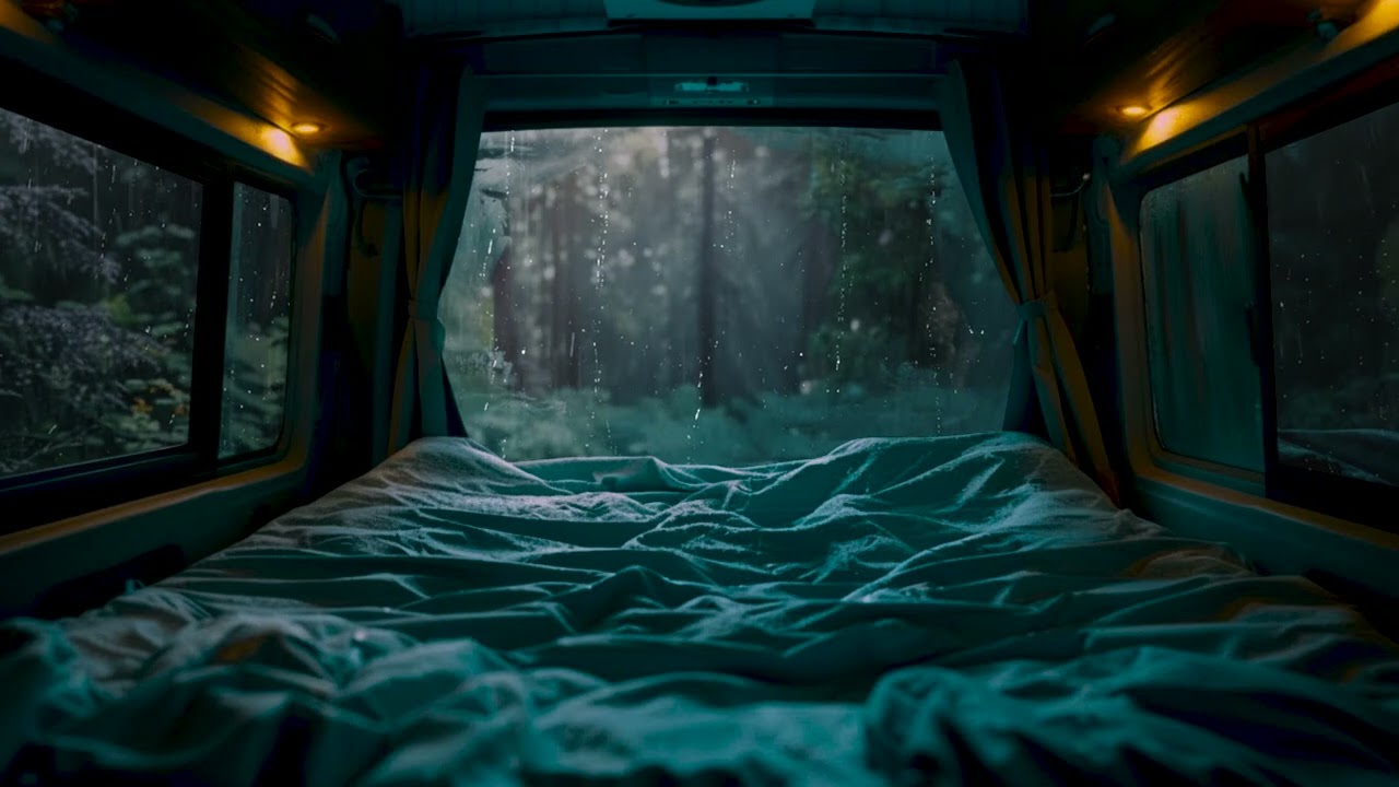 Forest Rain on Van Roof at Night for Deep Sleep, Calm Thoughts and Peaceful Rest