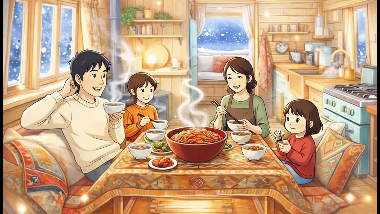 Heavy Snow Mobile Home | Cozy Family Dinner & Kimchi ASMR 