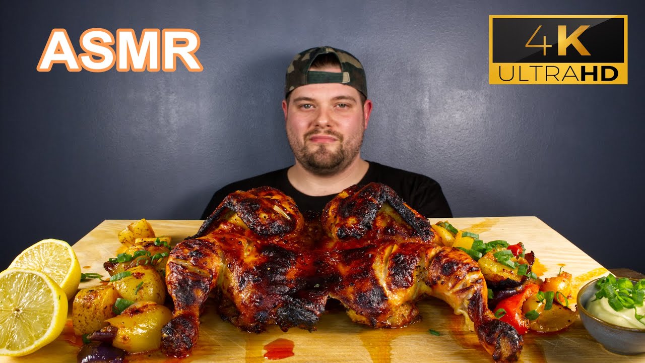 ASMR GARLIC GOCHUJANG WHOLE ROASTED CHICKEN MUKBANG | DAVE KAY ASMR