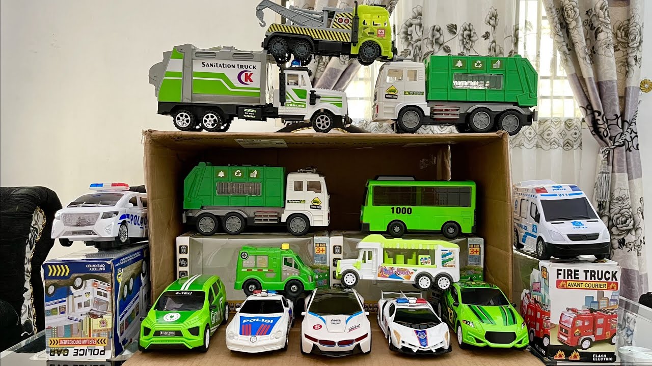 Mobil Mobilan Polisi, Police Car, Garbage Truck, Ambulance Car, Kotak Penuh Polisi dan Truk sampah
