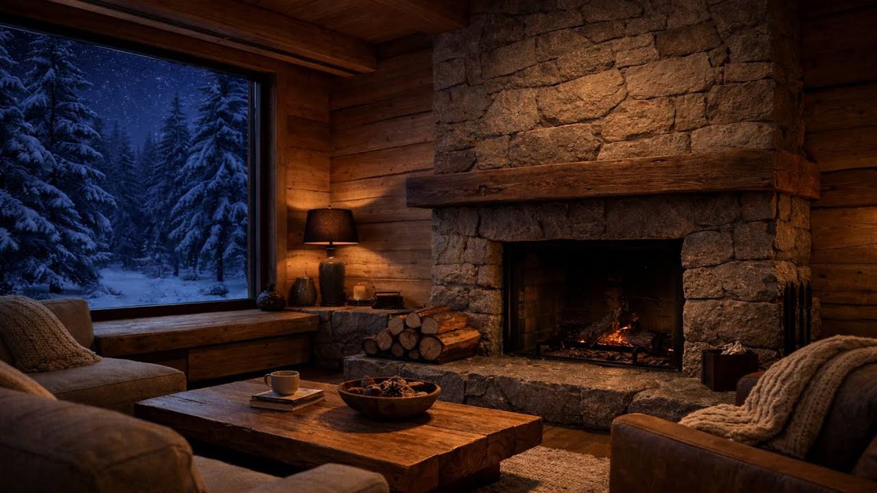Silent Winter Cabin Night ❄️ Cozy Luxury Living Room Ambience | Relaxing Atmosphere