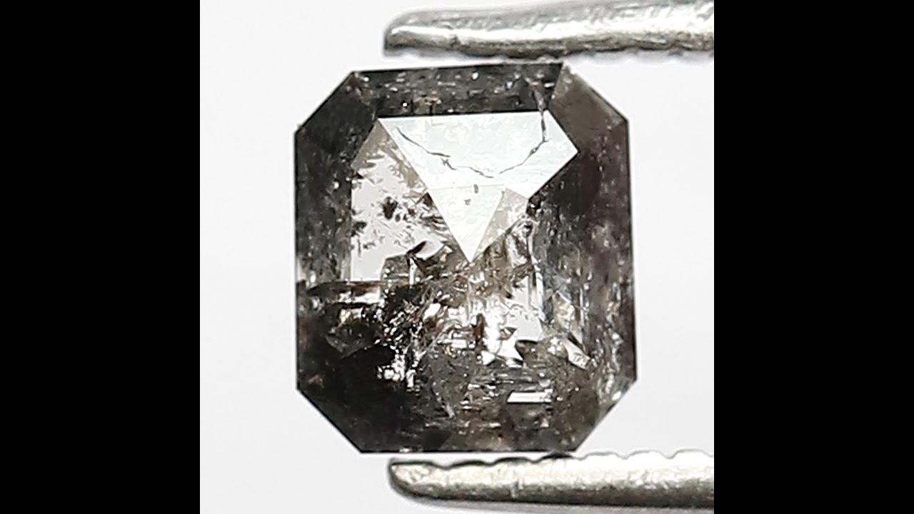 0.71 CT Emerald Shape Diamond 5 MM Grey Black Color Ethically Sourced Salt and Pepper Diamond