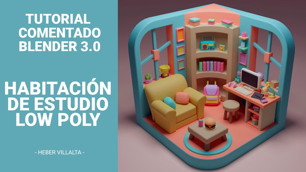 Tutorial Comentado Habitación de Estudio Low Poly en Blender 3.0