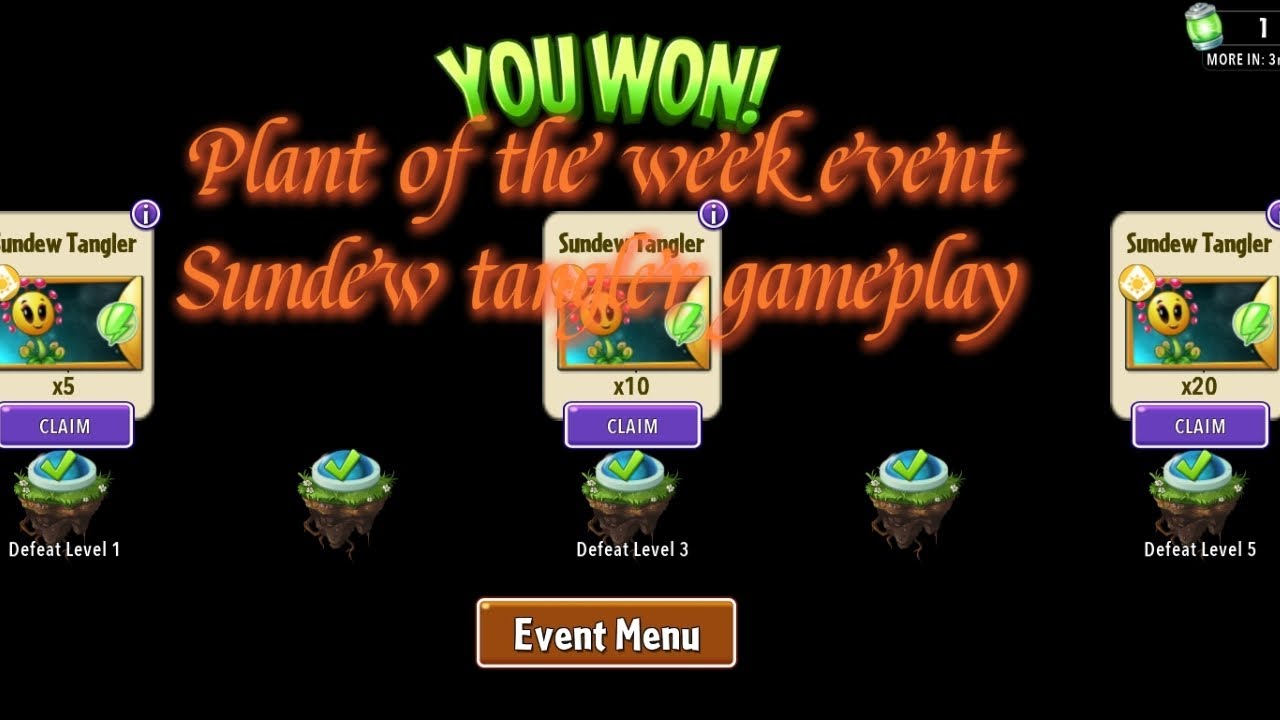 Plants vs Zombies 2 - Plant of the week event Sundew tangler gameplay using *LOW LEVEL*plants 
