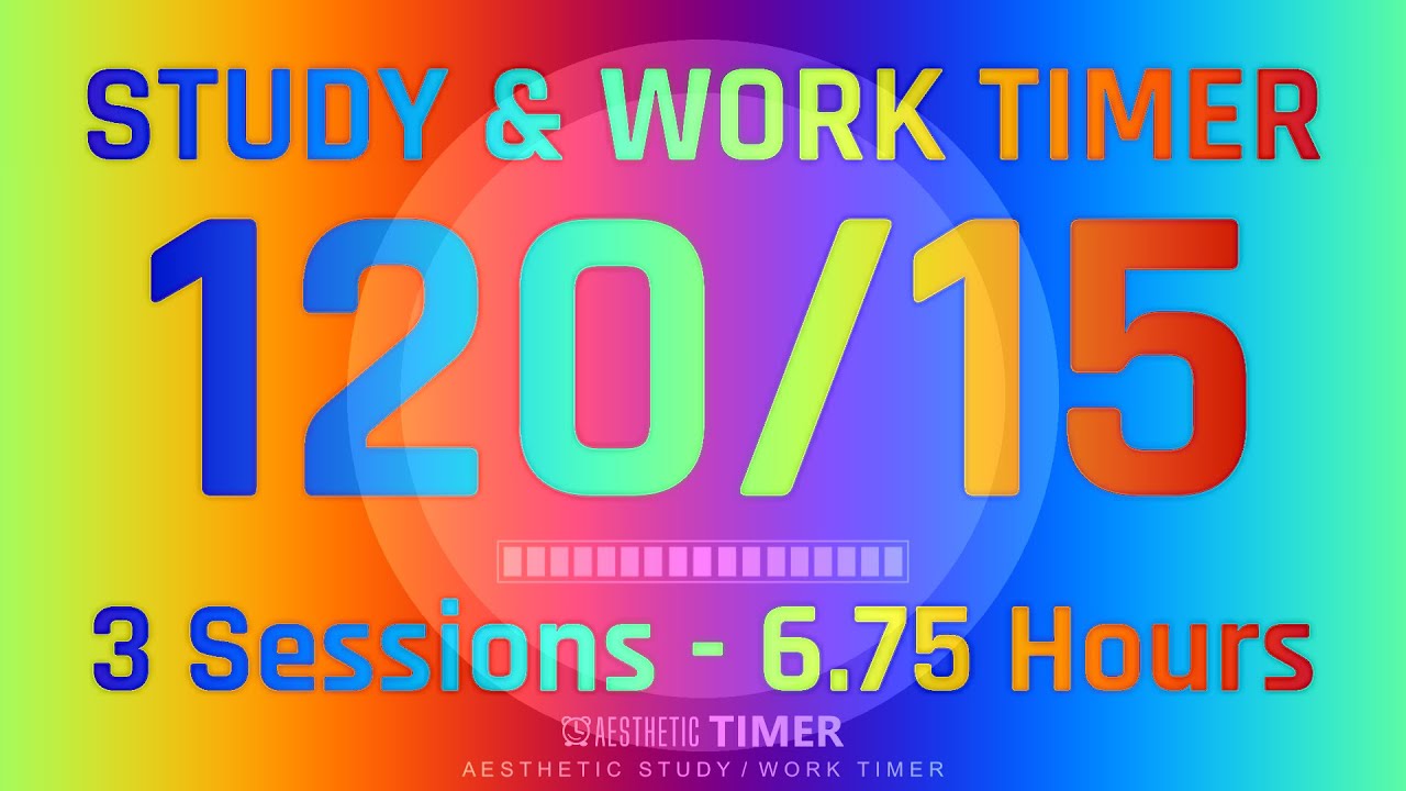 120/15 Silent Pomodoro Timer | No Music Study Session, 3 Sessions, Focus Study, Gentle Alarm