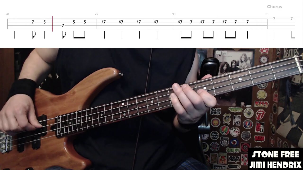 Stone Free by Jimi Hendrix - Bass Cover with Tabs Play-Along