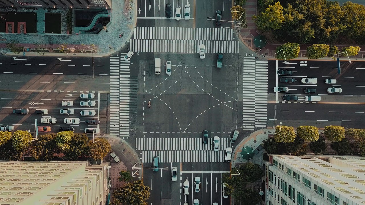 4K Drone Footage Traffic On An Intersection Road In A City