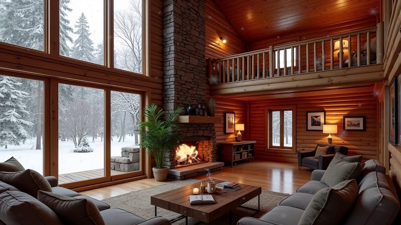 🔴 LIVE Snowy Cabin Fireplace 🔥 Warm Winter Ambience for Meditation, Study & Stress Relief