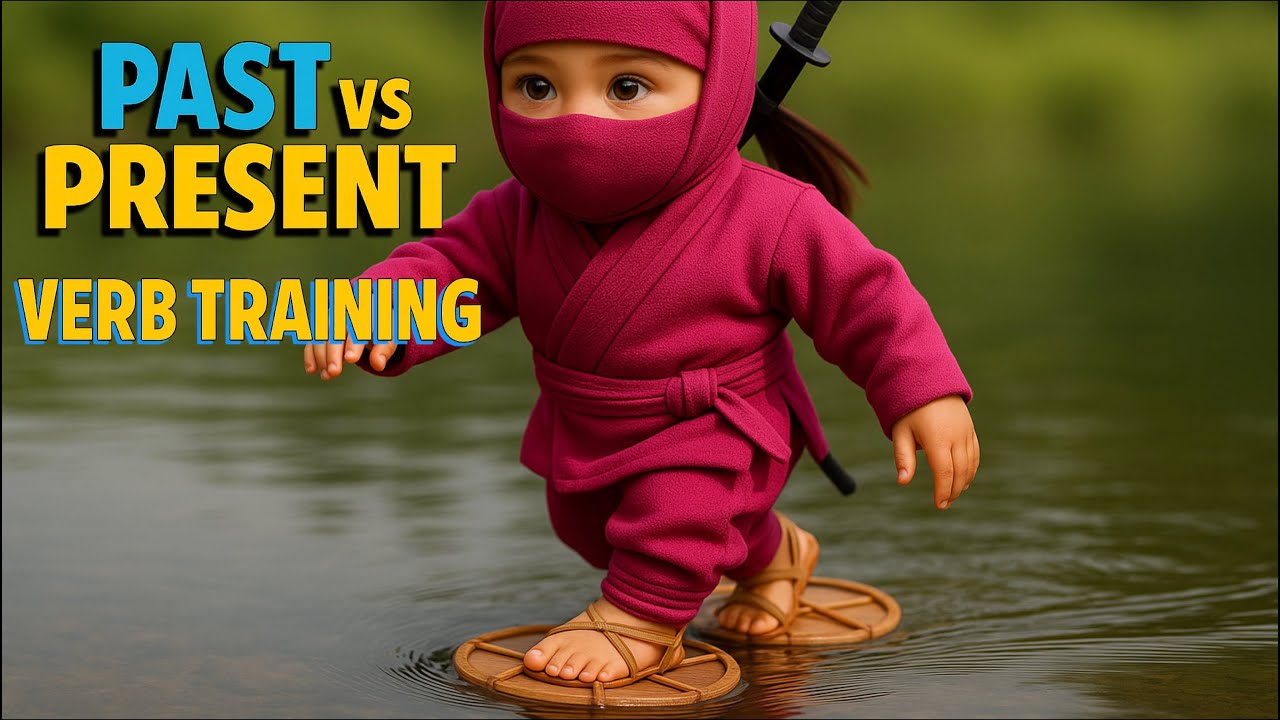 👉 Past & Present Tense Verbs | ESL Grammar Song with Pink Ninja