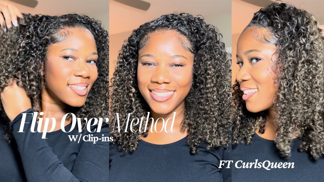 FLIP OVER METHOD USING CURLY CLIP-INS| NATURAL HAIR| | MINIMAL LEAVE OUT| CURLSQUEEN