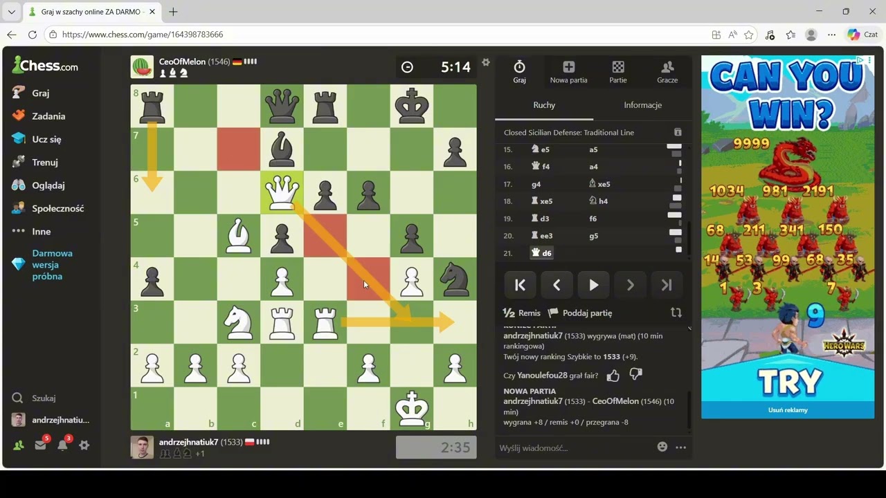 Droga do 1600 elo, chess.com #29