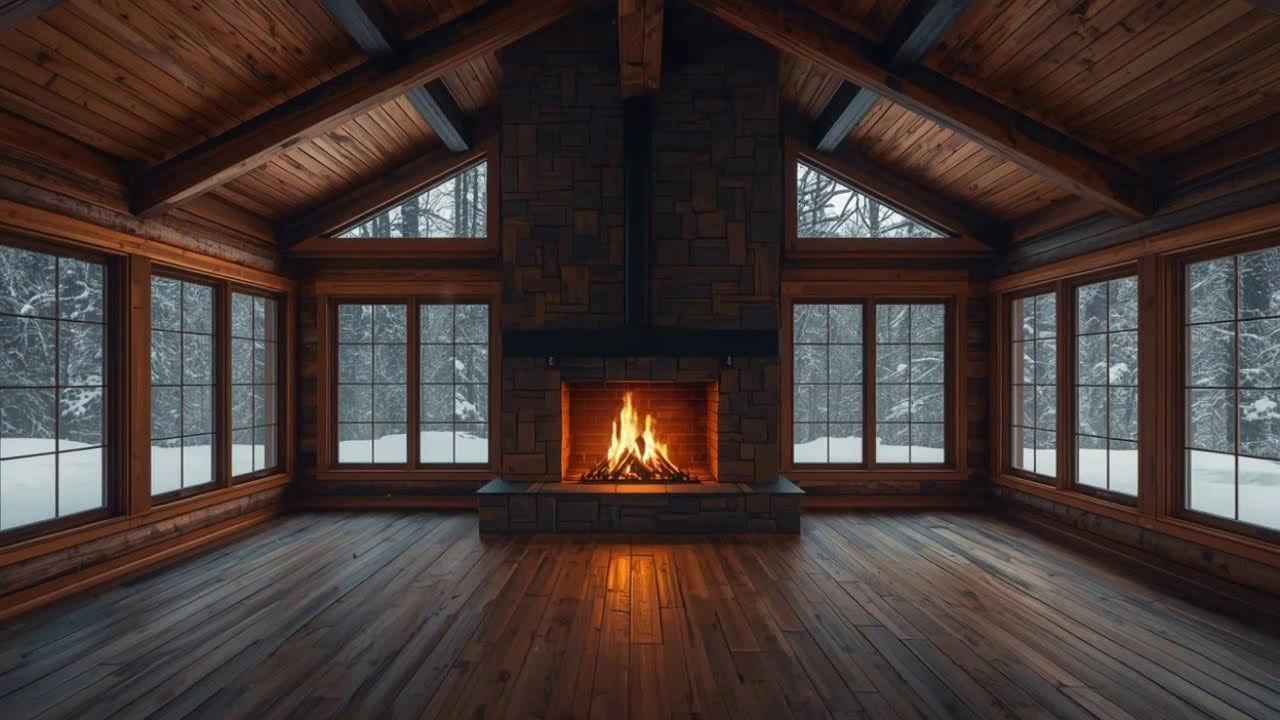 Cozy Night Piano 🌙 Peaceful Fireplace Cabin Ambience