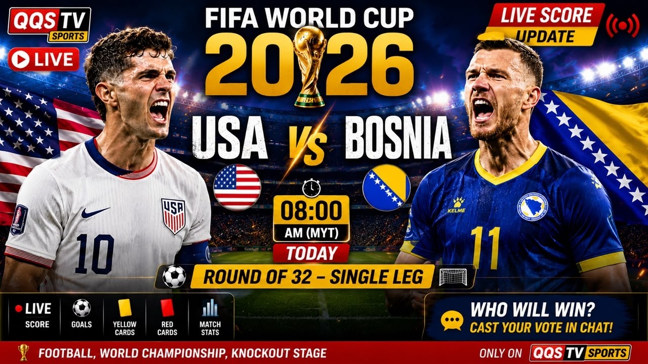 🔴 LIVE | USA vs Bosnia & Herzegovina | FIFA World Cup 2026 | Live Score & Commentary | Round of 32
