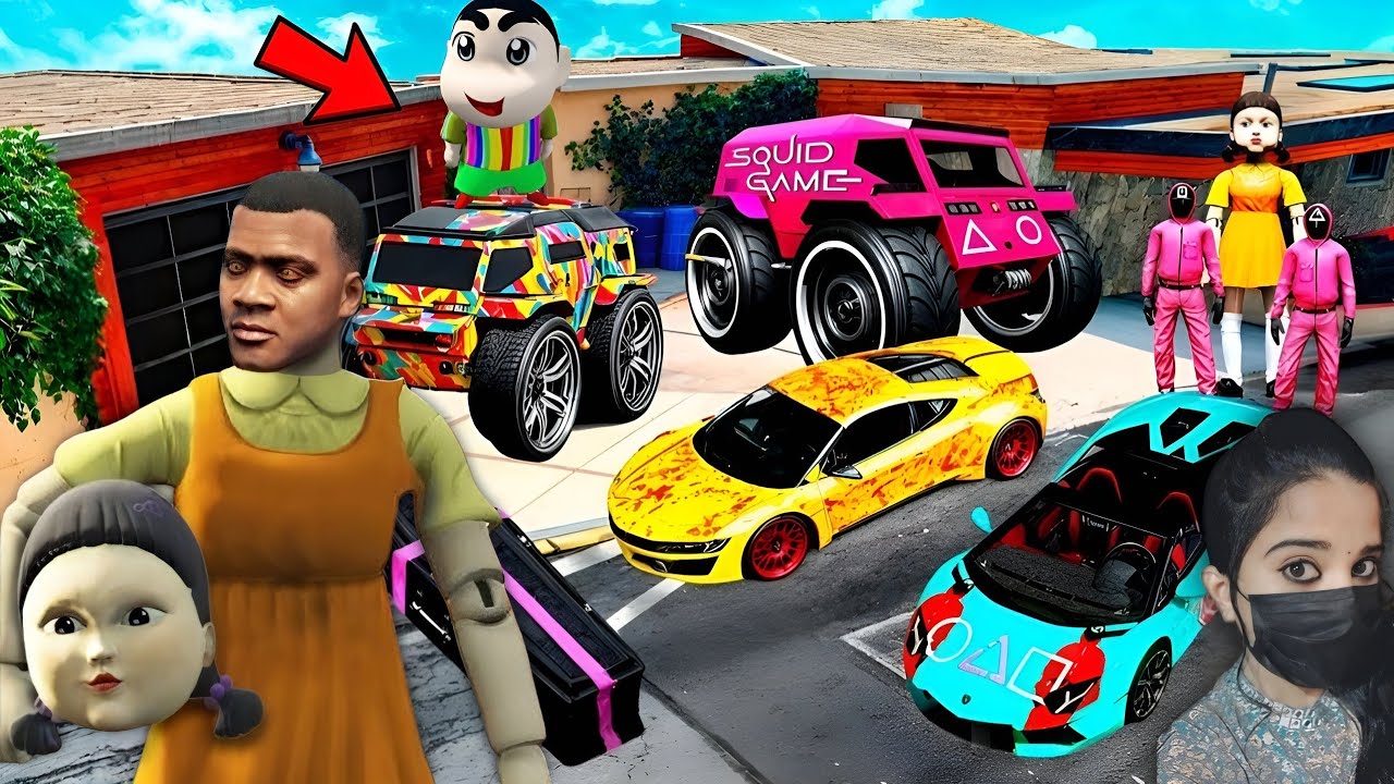 Franklin & Shinchan Tries Stop Squid Game | Stealing Squid Game Doll Cars - GTA5 #177