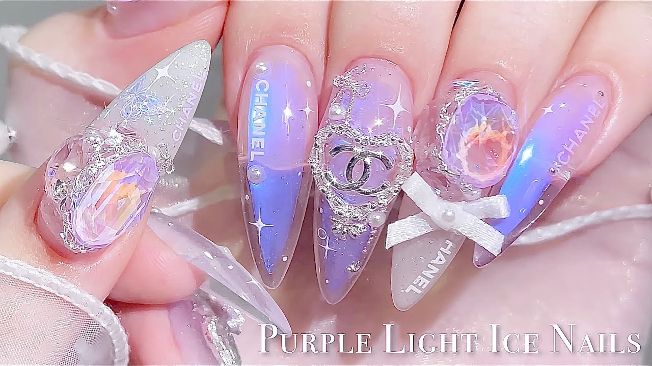 sub) фиолетовые ледяные ногти!🦋💜/🇰🇷Корейский маникюр / Как сделать красивые ледяные ногти / Нейл-арт