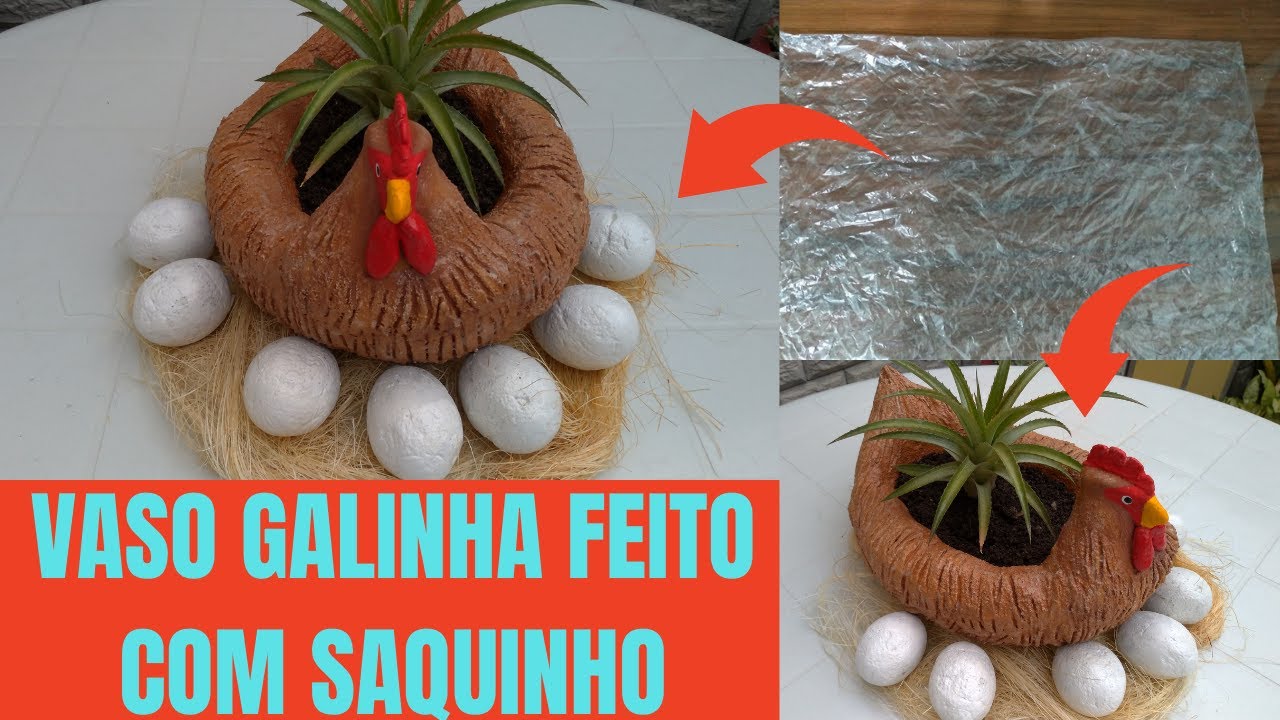 COMO FAZER VASO DE CIMENTO GALINHA COM OVOS / FEITO COM SAQUINHO TRANSPARENTE