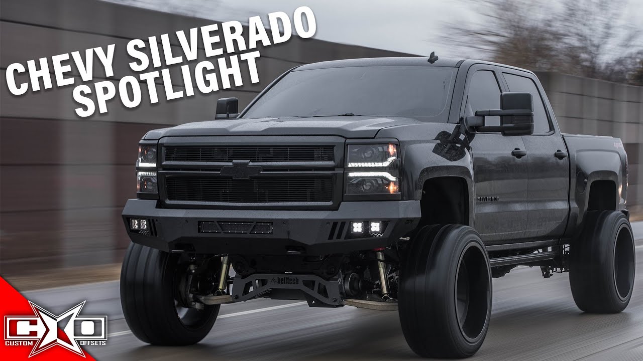 Chevrolet 1500 Silverado 2014 года на 24x14 ARKON Lincoln с 7-дюймовыми койловерами Belltech и 35...
