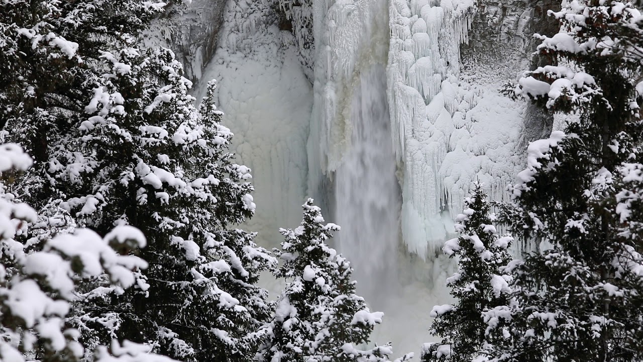 Tower Fall in Yellowstone Mostly Frozen