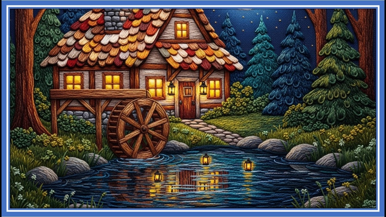 Cozy Winter Cabin Embroidery • Relaxing Woods Ambience •  Reading, Relaxing, or Mindful Meditation.