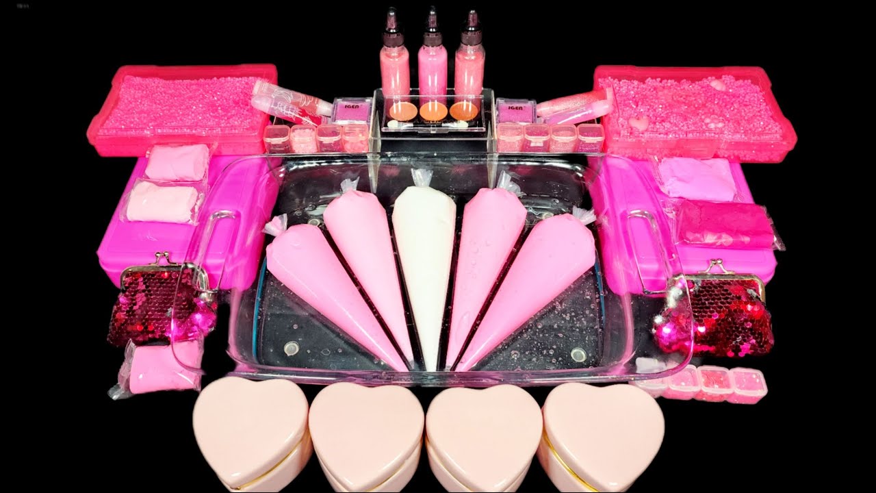 ✨️💖PINK💖✨️ Slime Mixing! Mixing clay, makeup, glitter into Slime!