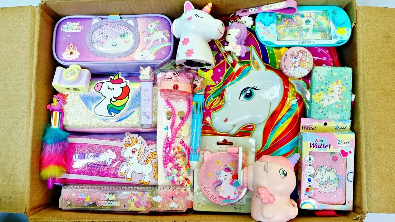 Unboxing Classic Unicorn stationery School Bag, Sharpener, PiggyBank, Dairy, Geometry Box, Pen