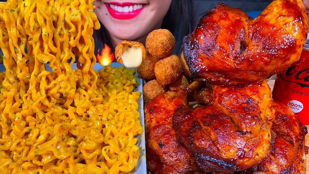 ASMR CHEESY CARBO FIRE NOODLES, BBQ CHICKEN, CHEESE BALLS MASSIVE Eating Sounds