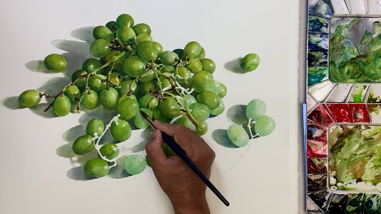 Realistic Grapes watercolor painting | step by step beginner tutorials | HELAL'S STUDIO