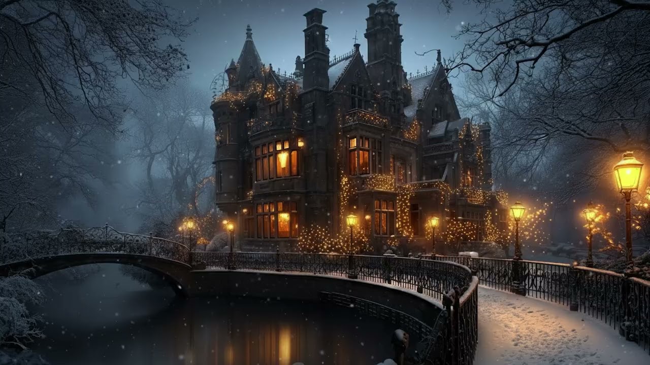 Quiet Snowy Night at a Gothic Mansion | Sad Piano Music and Cold Wind Ambience for Deep Focus