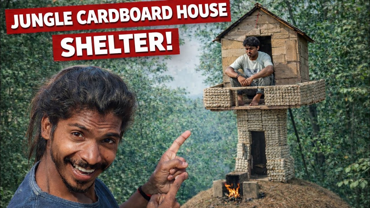 24 Hours Jungle Survival Challenge | Cardboard House Build in Jungle | Survival Cooking