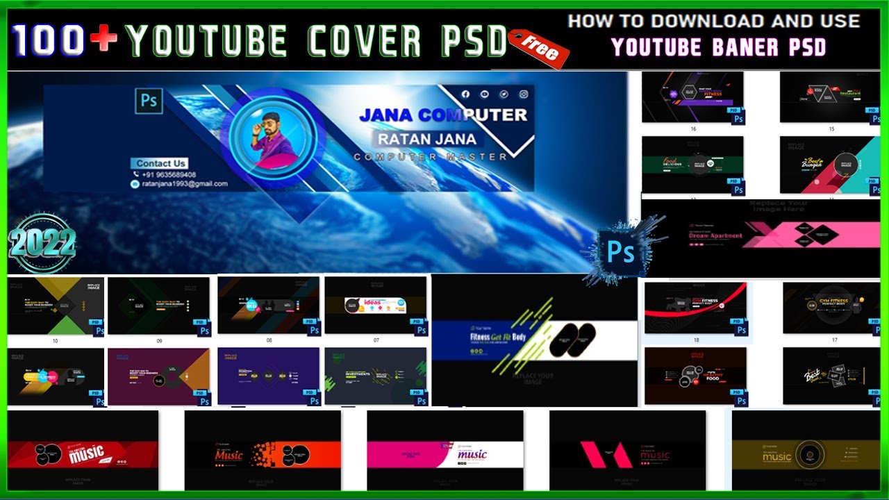 100+ YouTube Channel Cover Designs PSD || youtube banner psd template free download | youtube banner