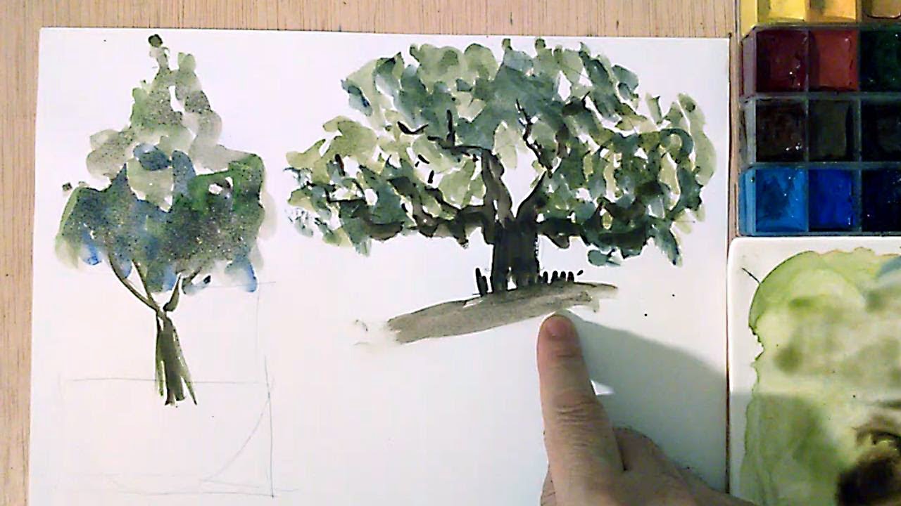 Acuarela - Pintar ENCINAS. Técnica y consejos - Como pintar Árboles
