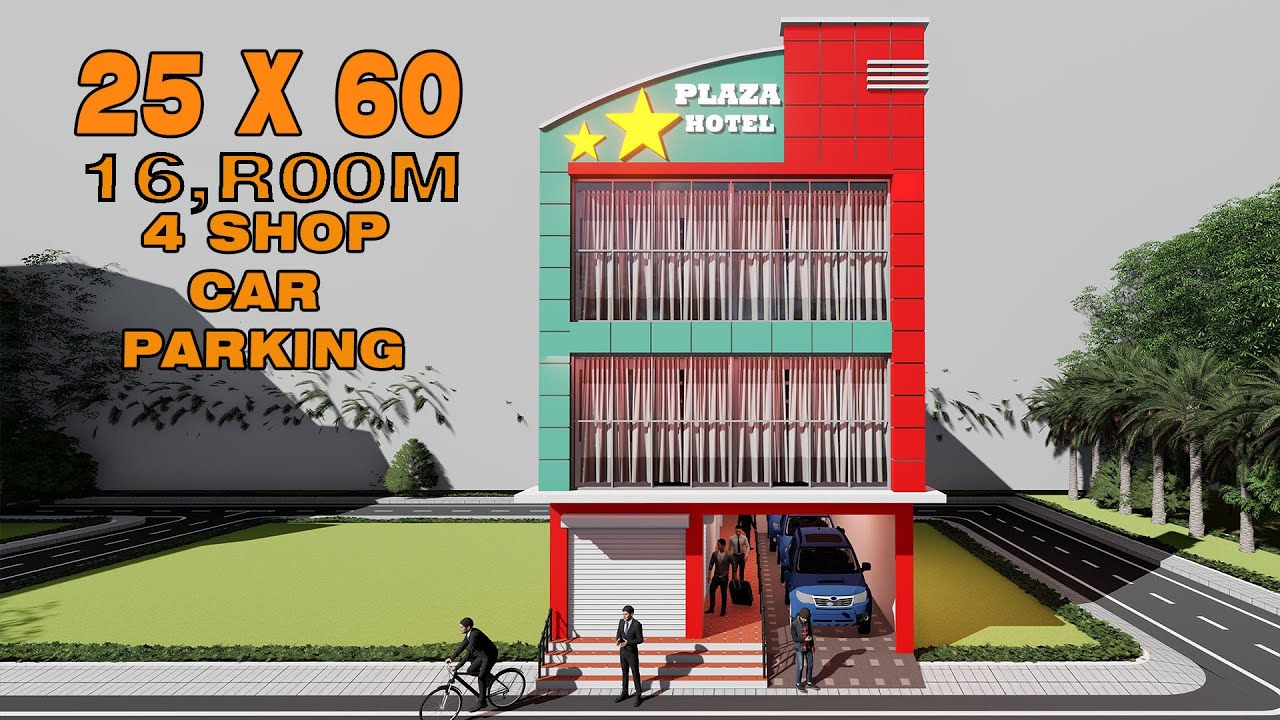 काम से काम खर्चे में होटल का डिज़ाइन 3D 25 by 60 house plan 25*60 dukan or hotel ka design