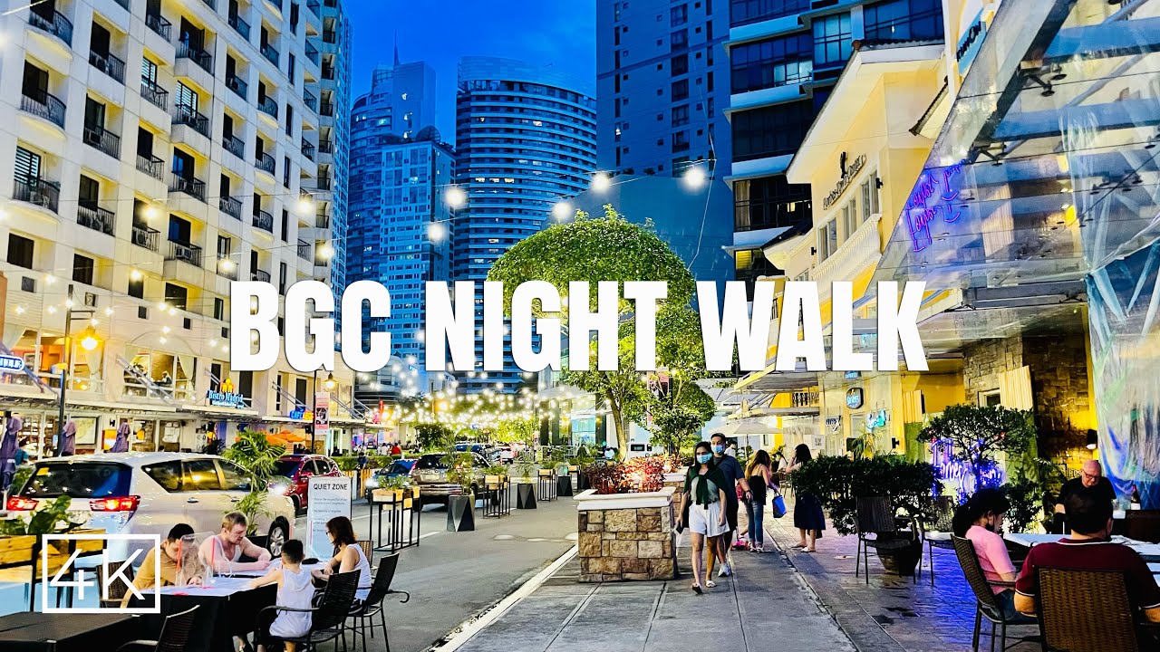 [4K] BGC Night Walk w/ many fun activities - al-fresco dining, food & plant market, car free street